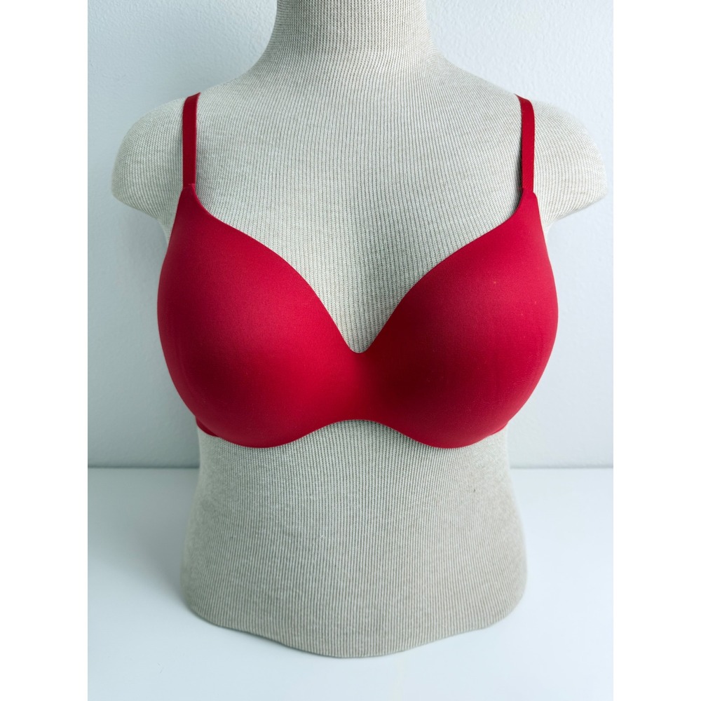 Victoria's Secret Womens T-Shirt Bra 36D Red Seamless Plunge Underwire Push Up
